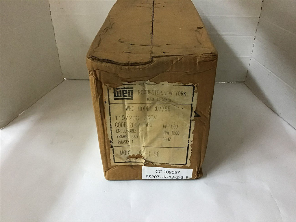 Weg DPI-1-56 1 Hp Ac Motor 115/208-230 Volts 1800 Rpm Single Phase 56D Frame