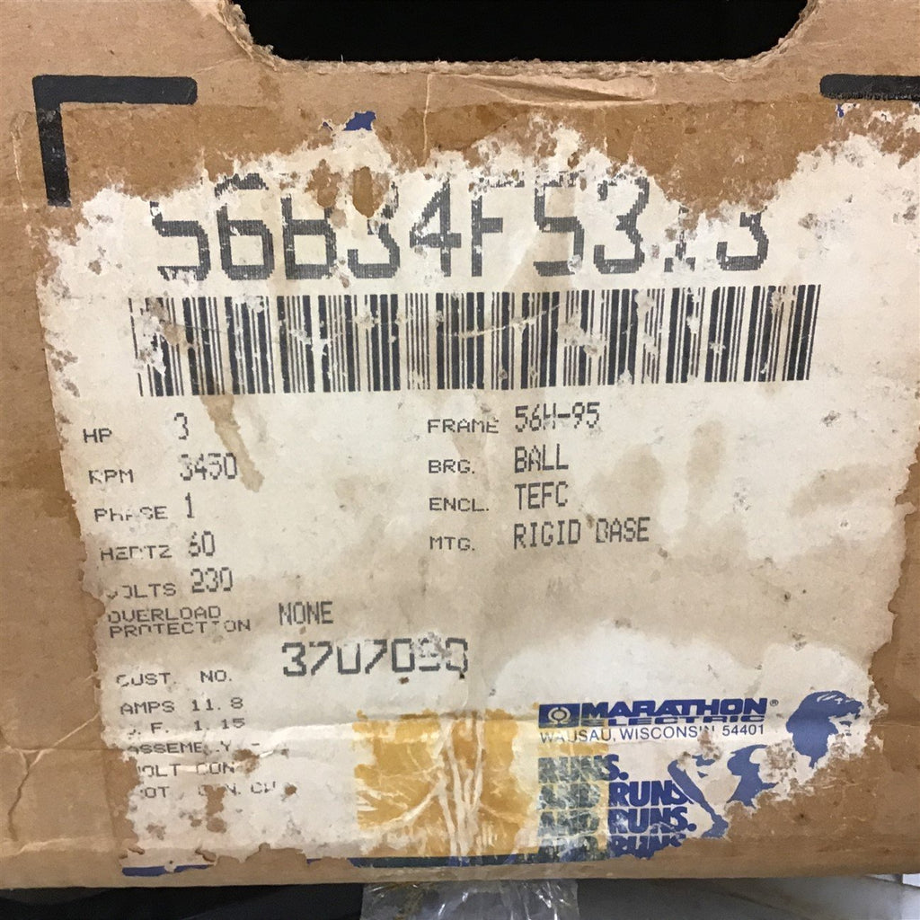 Marathon WVL56B34F5313B 3 Hp Ac Motor 230 Volts 3450 Rpm 2P