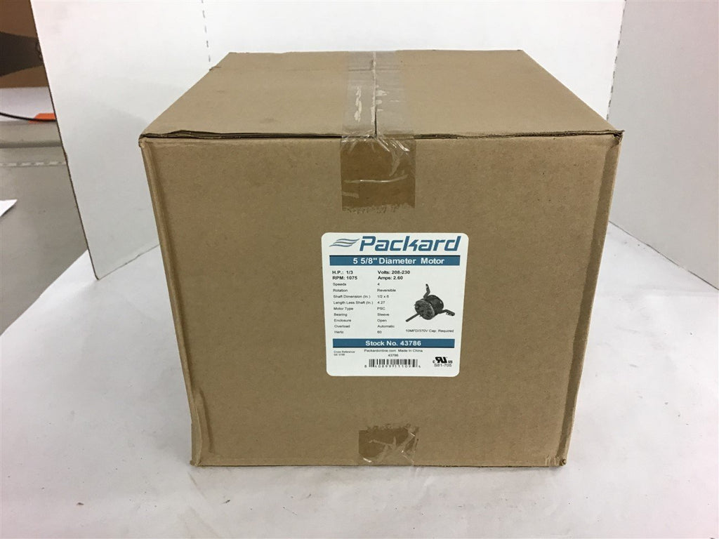 Packard 43786 1/3 HP HVAC Motor 1075 Rpm 208-230 Volts 4 Speed