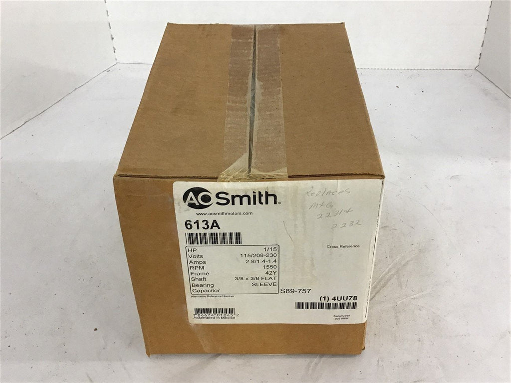 A.O. Smith 613A 1/15 HP AC Motor 115/208-230 volts 1550 Rpm 42Y Frame