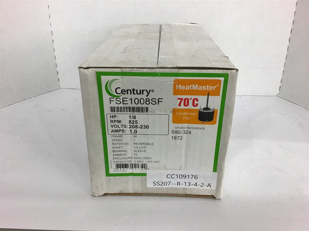 Century FSE1008SF 1/8 HP AC Motor 208-230 Volts 825 Rpm 48 Frame
