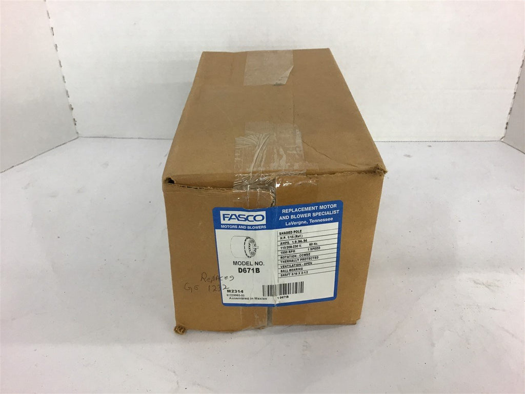Fasco D671B 1/15 HP AC Motor 115/208-230 Volts 1550 Rpm 1 Speed