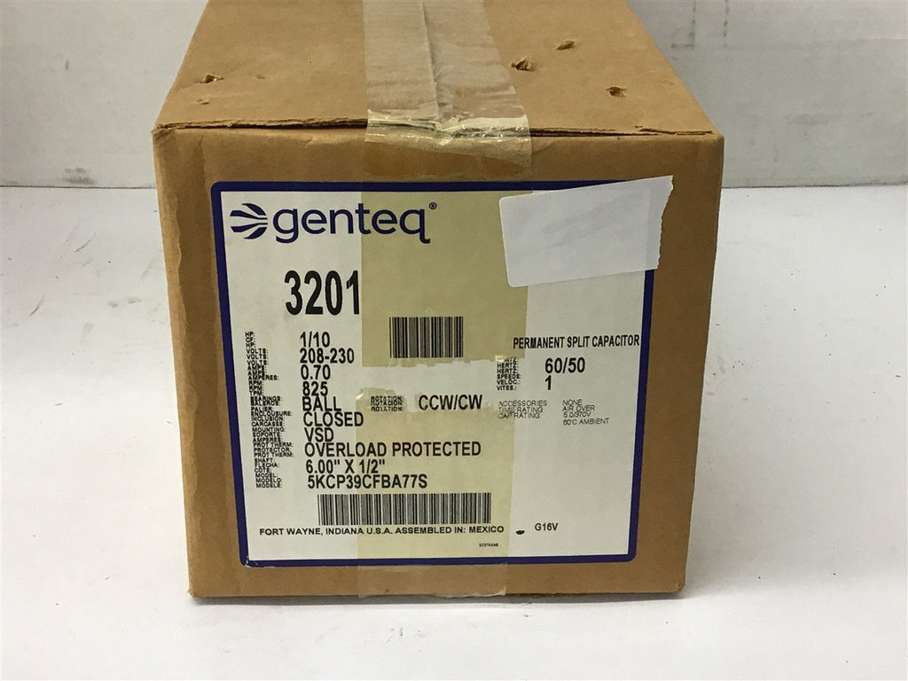 Genteq 3201 1/10 Hp AC Motor 208-230 Volts 825 Rpm Single Phase