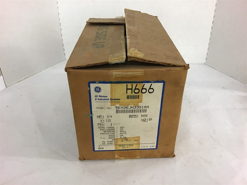 GE 5KH36JN3351AX 3/4 HP AC Motor 115 volts 3450 rpm 56Y Frame