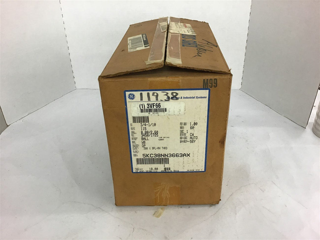 GE 3VF66 3/4 HP AC Motor 115 Volts 3450 Rpm 56Y Frame