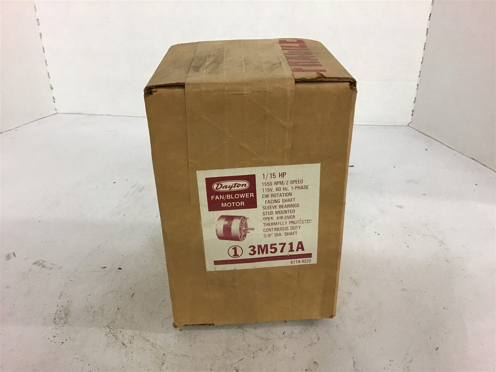Dayton 3M571A Blower Motor 1/15 HP 1550 RPM 4 Poles 115V Single Phase 60 Hertz