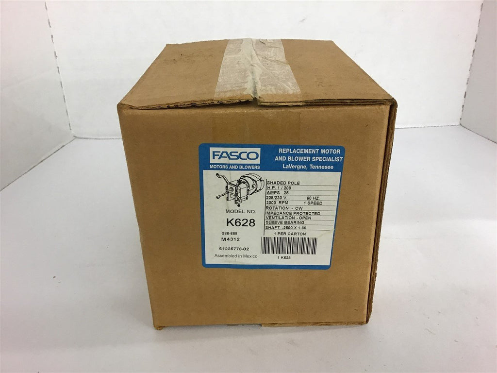 Fasco K628 Shaded Pole Motor 1/200 HP 3000 RPM 208/230V Open Ventilation