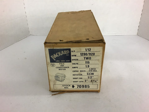 Packard 70985 P.S.C. Air Conditioner Motor 1/12 HP 1290/1120RPM 115V