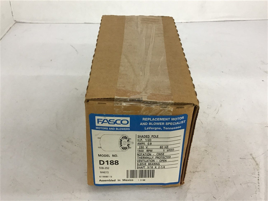Fasco D188 1/20 HP 230 Volts Motor 1500 Rpm 1 Speed