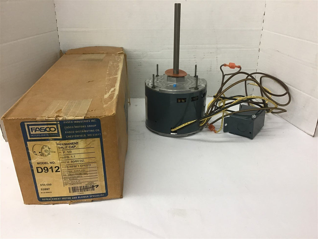 Fasco D912 1/3 HP blower Motor 460 volts 50/60 HZ 1075 Rpm