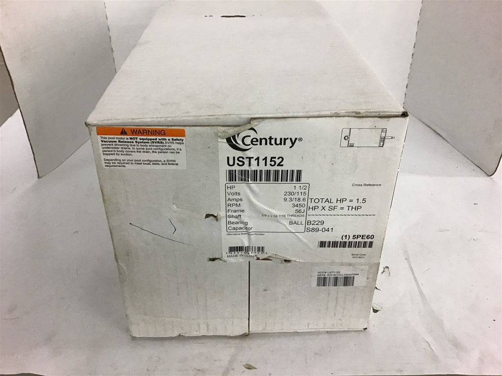 Century UST1152 1 1/2 HP 230/115 volts 3450 Rpm 56J Frame