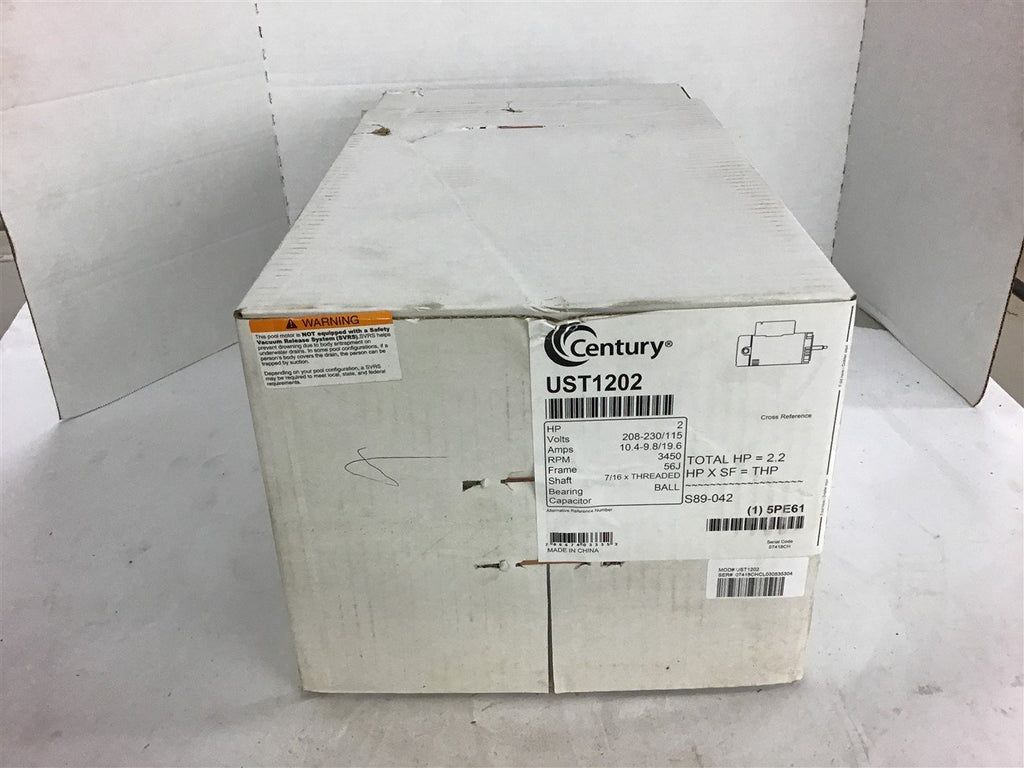 Century UST1202 2 HP Motor 208-230/115 Volts 3450 Rpm 56J Frame