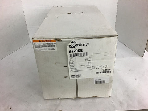 Century B229SE 1.5 HP Motor 230/115 Volts 7.2/14.4 Amps 3450 Rpm 56J Frame