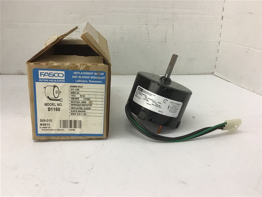 Fasco D1160 1/100 HP AC Motor 115 Volts 1550 rpm 1 Speed