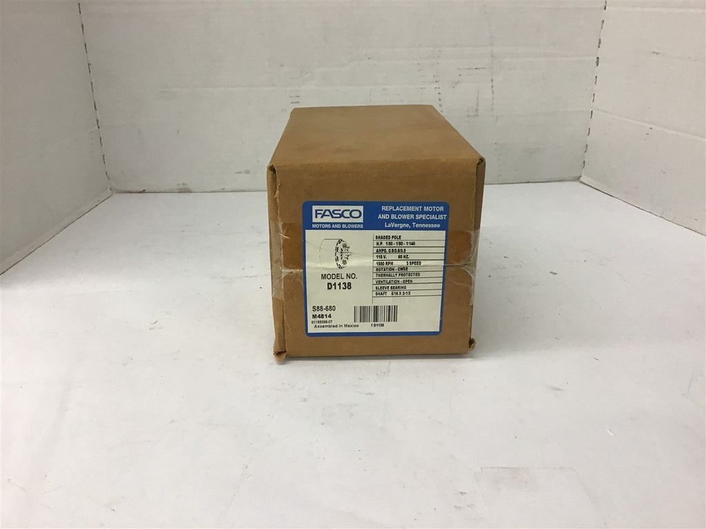 Fasco D1138 1/50-1/80-1/140 HP AC Motor 115 Volts 1550 Rpm 3 Speed