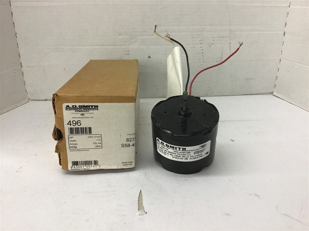 A.O. Smith 496 1/50-1/100 HP AC Motor 115 Volts 2800 Rpm