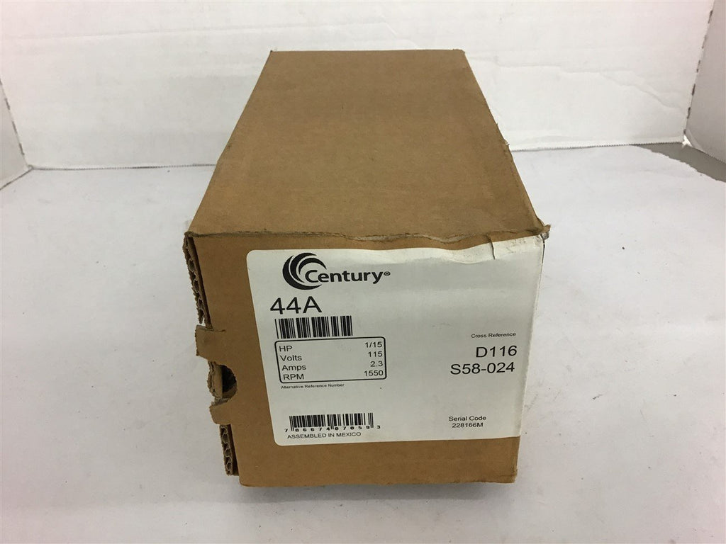 Century 44A Shade Pole Motor 1/15 HP 1550 RPM 4.3 Frame 115V OAO Enclosure