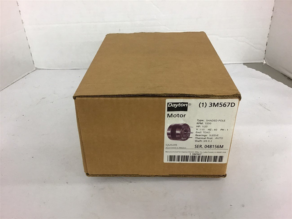 Dayton 3M567D Shaded Pole Motor 1/20 HP 1550 RPM 115V TEAO Enclosure