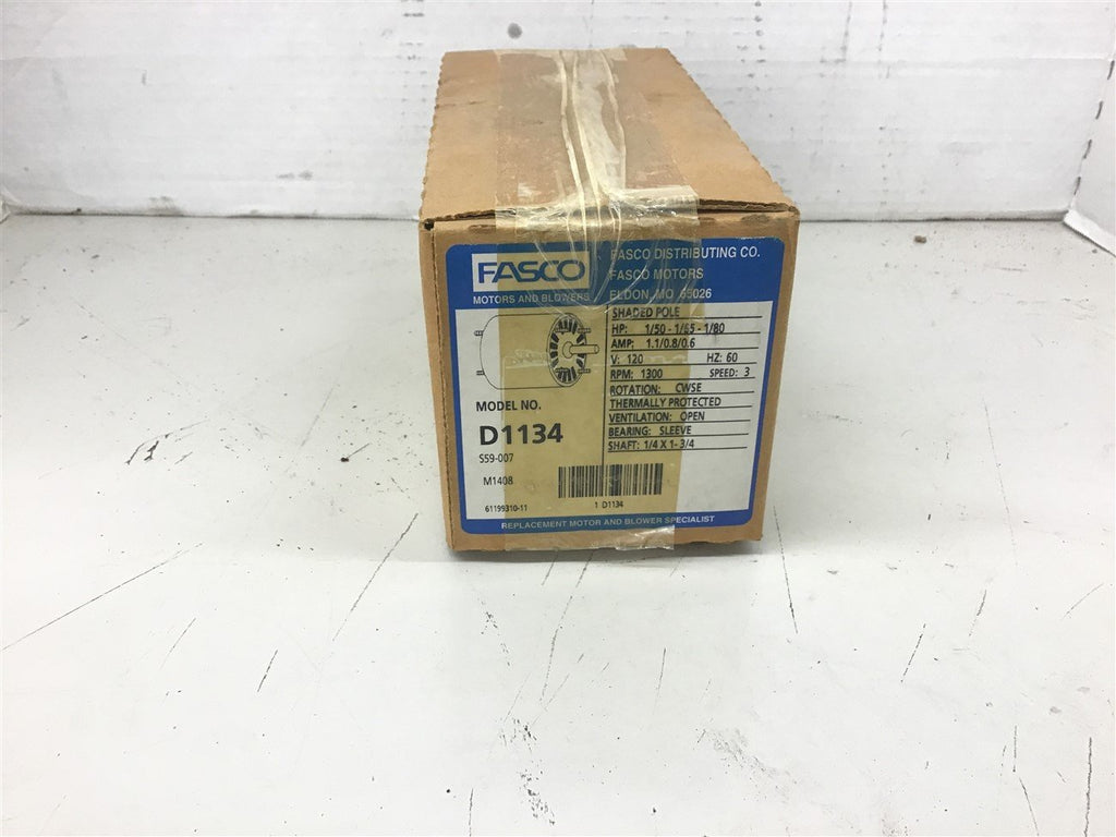 Fasco D1134 1/50-1/65-1/80 HP AC Motor 120 volts 1300 Rpm