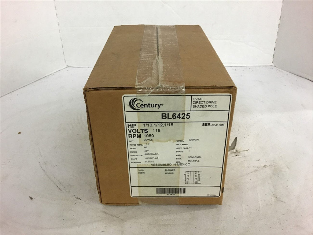 Century BL6425 1/10 1/12 1/15 HP Blower Motor 115 volts 1050 Rpm 42Y Frame