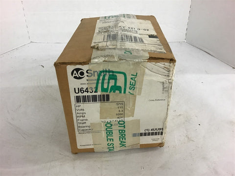 A.O. Smith U6432 1/15 Hp Motor 115 Volts 1050 rpm 42Y Frame