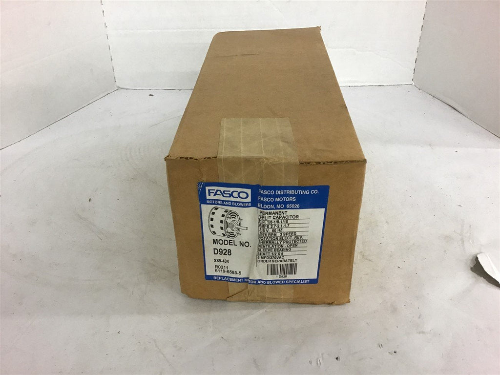 Fasco D928 1/6-1/8-1/10 HP Blower Motor 115 volts 1075 rpm 3 Speed