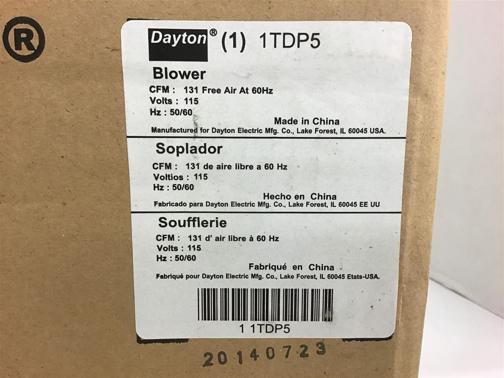 Dayton 1TDP5 AC Motor 115 Volts 131 CFM Blower