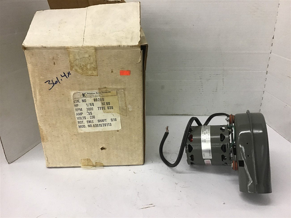 Brinkley Motor 80280 1/60 Hp Blower3000 Rpm .55 Amp 230 volts