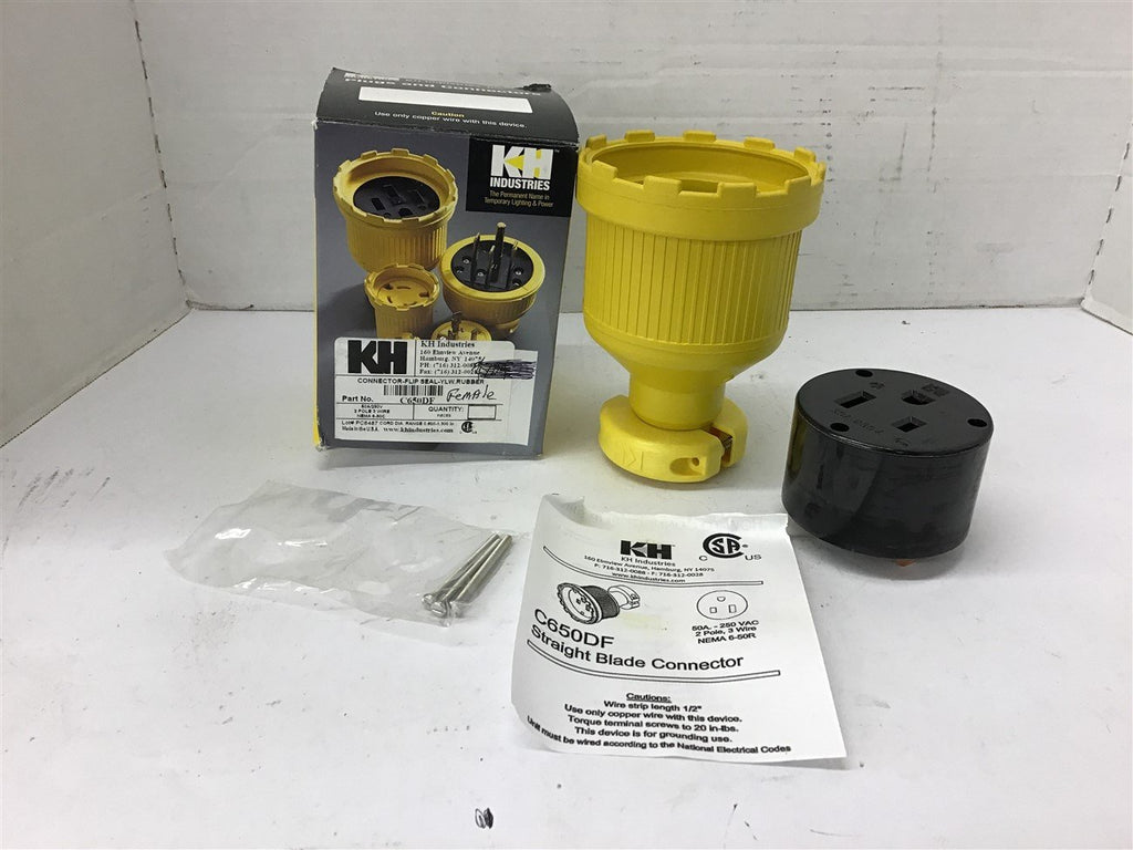 KH C650DF Connector Flip Seal Yellow Rubber 60 Amp 250V 2P 3 Wire