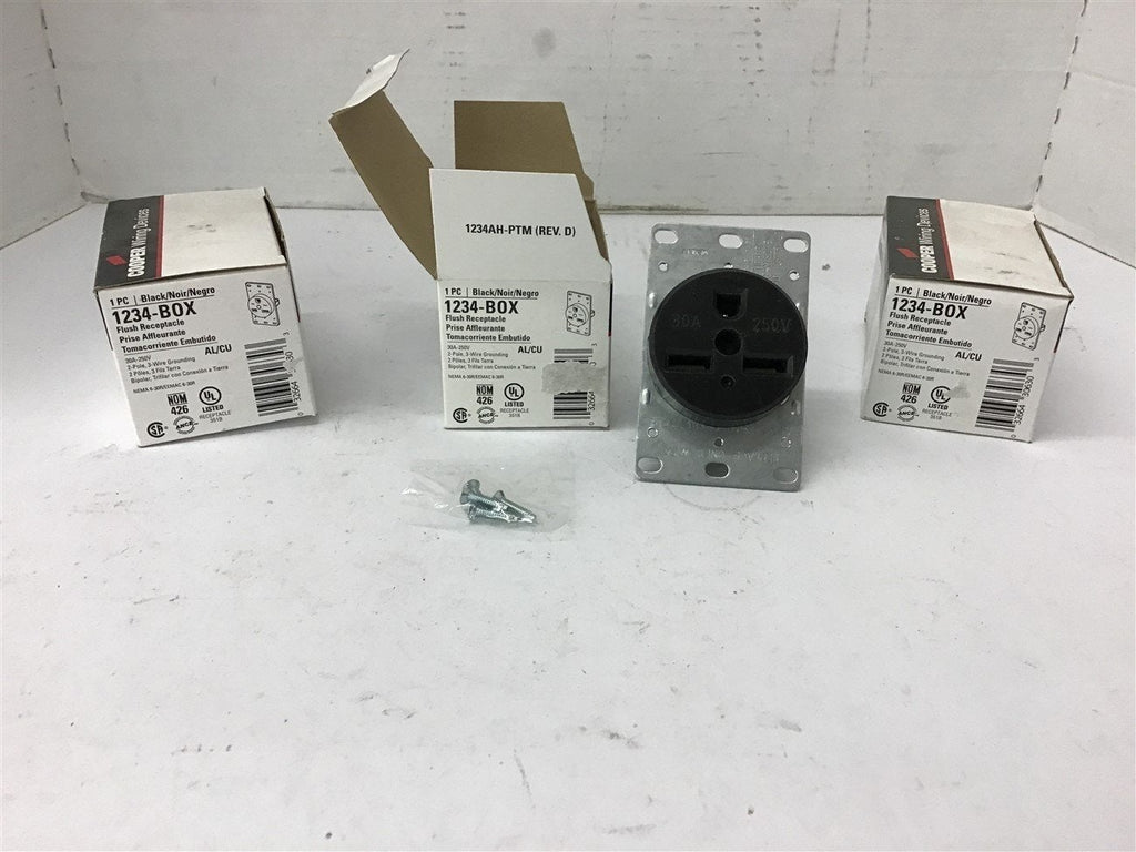 Cooper Wire Device 1234-Box Flush Receptacle 30 Amp 250 volt Lot of 3