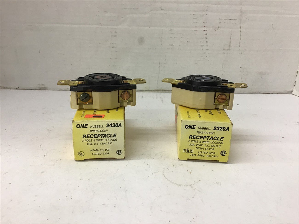 Hubbell 2430A Twist-Lock Receptacle 3 Pole 4 Wire Locking 20 Amp 480 V Lot of 2