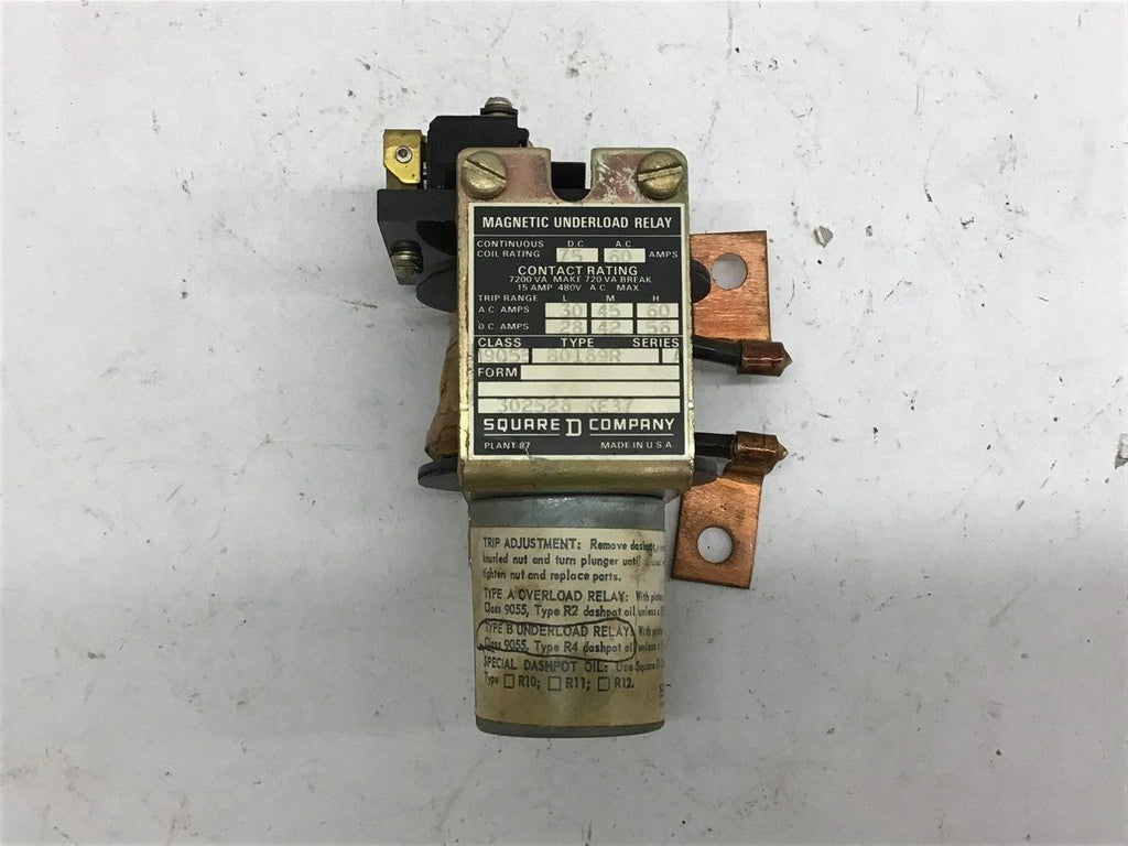 Square D 9055 80169R Magnetic Underload Relay 15 Amp 480 Vac