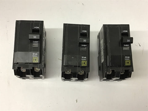 Square D 30 Amp Circuit Breaker Type QO 2 Pole Lot of 3