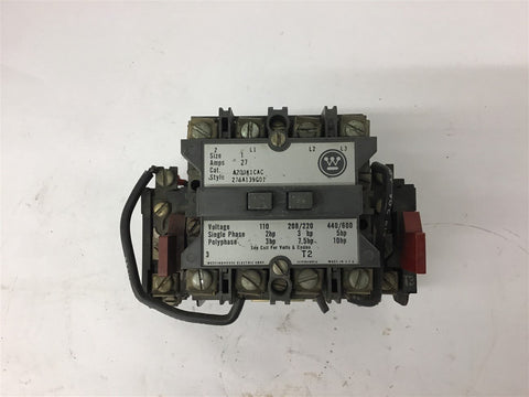 Westinghouse A200K1CAC 460 Volts @ 10 HP Starter Nema size 1