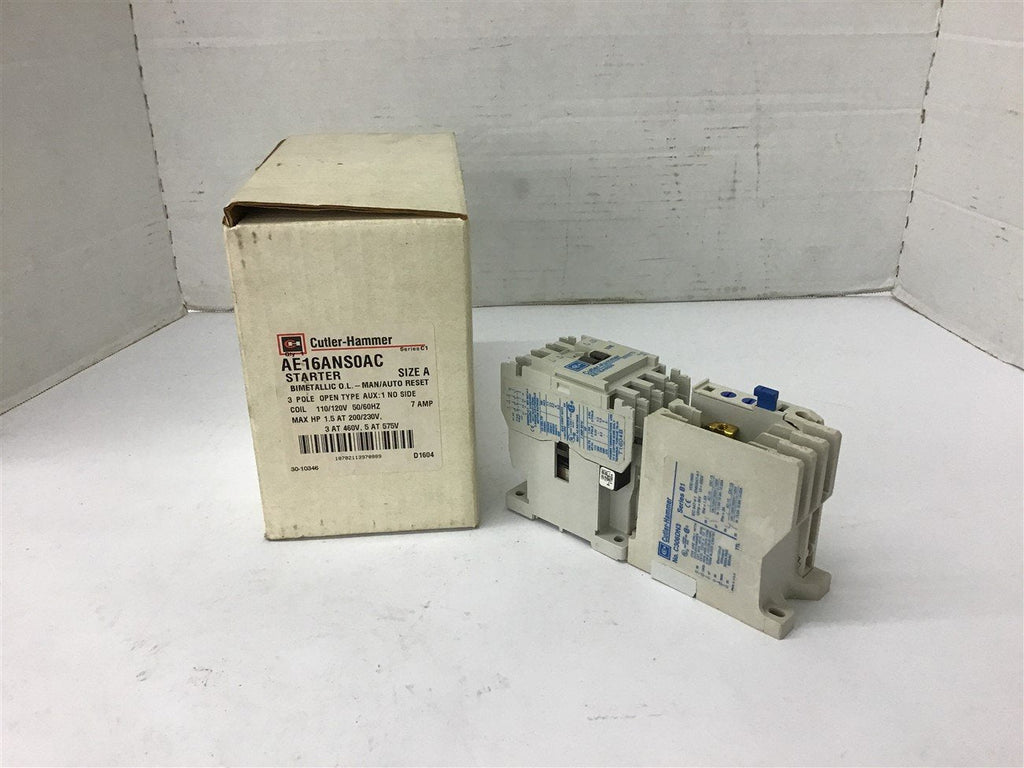 Eaton AE16ANS0AC Starter Size A 3 Hp @ 460 Volts 120 volts Coil 3 Pole 7 Amp