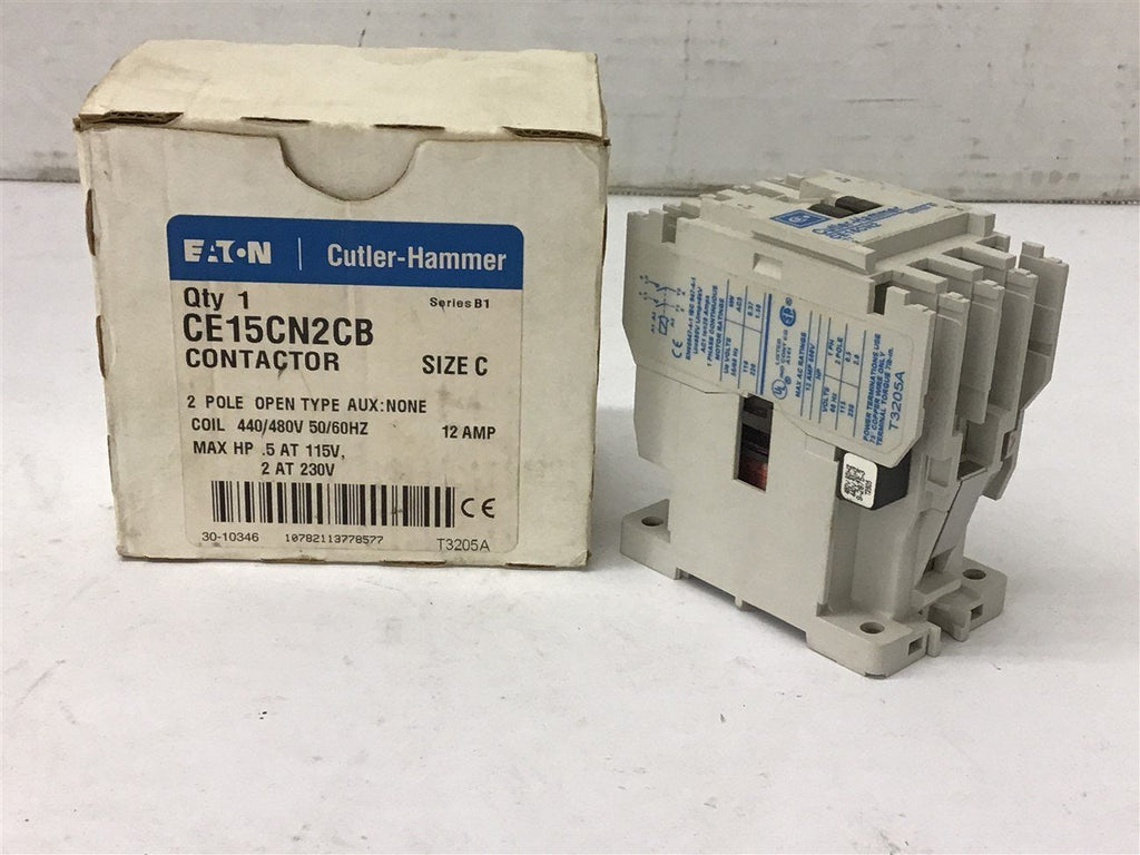 Eaton CE15CN2CB Contactor 2 Hp @ 230 volts 2 Pole 440/480 V Coil 12 Amp