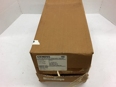 Siemens WS34-460 Definite Purpose magnetic Starter 440-480 Volts 3 Pole