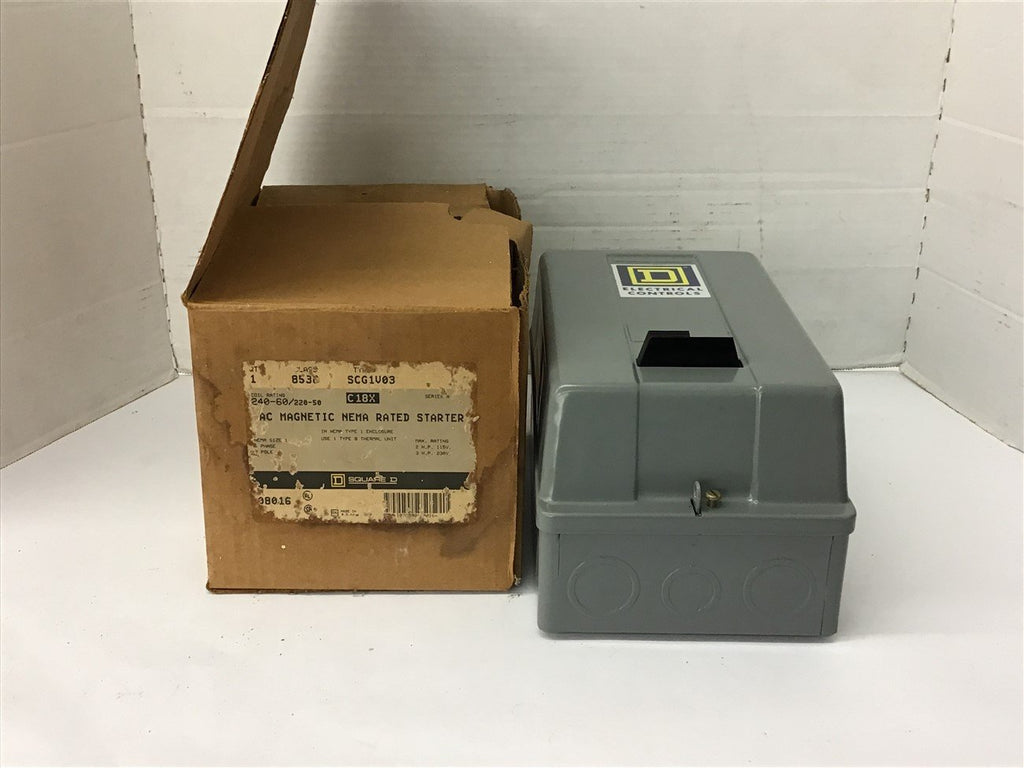 Square D 8530 SCG1V03 Size 1 Magnetic Starter 240 volt Coil 3 H@ 230 Volts