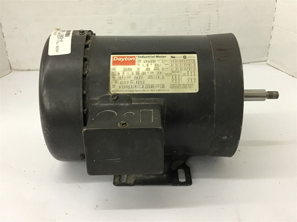 Dayton 3N236F 1.5 HP AC Motor 3450 RPM 208-220/440V 56J Frame 3 Phase