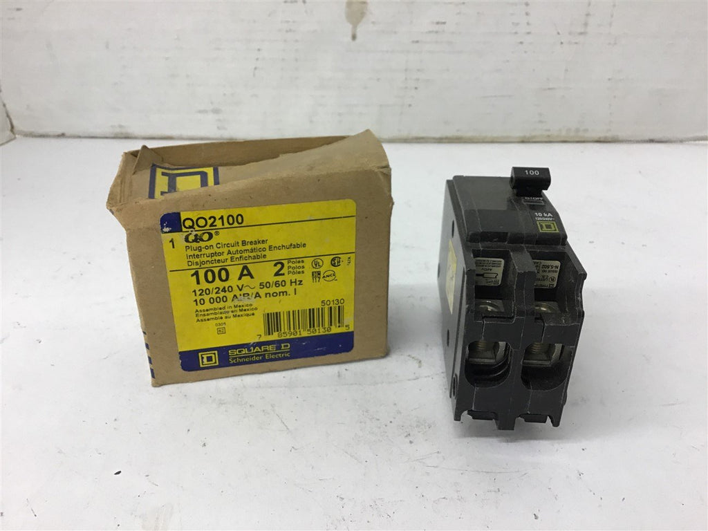 Square D QO2100 100 Amp Plug on Circuit Breaker 120/240 Volts 2 Poles