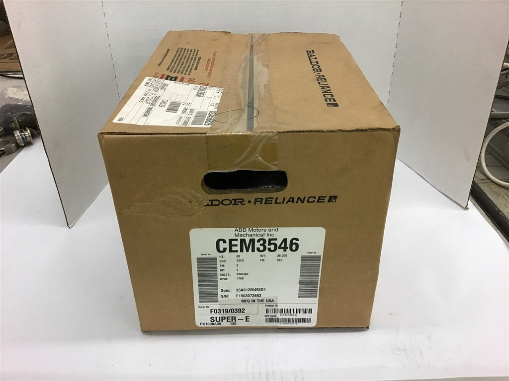 Baldor CEM3546 1 HP Ac Motor 230/460 volts 1760 Rpm 4P 56c Frame 3 Phase