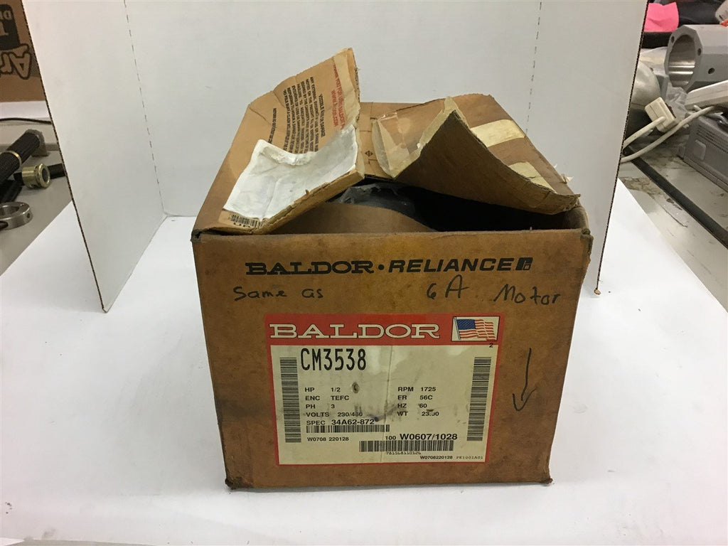 Baldor CM3538 1/2 HP AC Motor 230/460 volts 1725 Rpm 4P 56C Frame