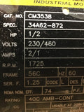 Baldor CM3538 1/2 HP AC Motor 230/460 volts 1725 Rpm 4P 56C Frame