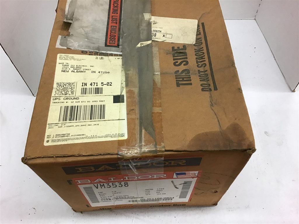 Baldor VM3538 1/2 HP AC Motor 230/460 Volts 1725 Rpm 4P 56C Frmae