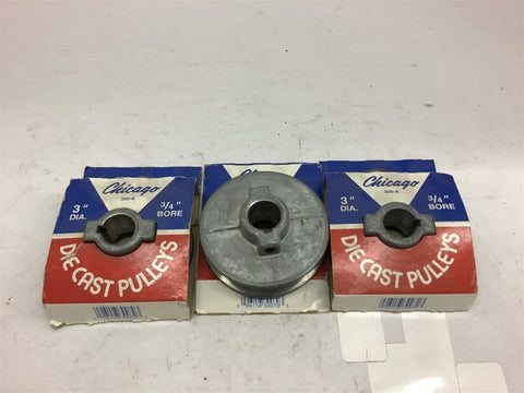 Chicage 300-A Single groove Pulley 3" dia 3/4" Bore Lot of 3