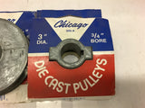 Chicage 300-A Single groove Pulley 3" dia 3/4" Bore Lot of 3