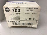 Allen-Bradley 700-P400A1 Control Relay 115-120 Volts