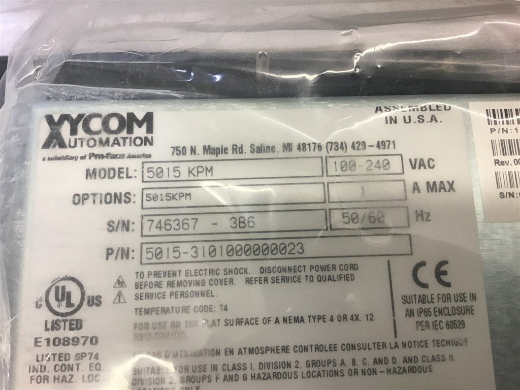 XYCOM 5015-KPM Operator Interface Flat Panel Monitor Automation 100-240VAC