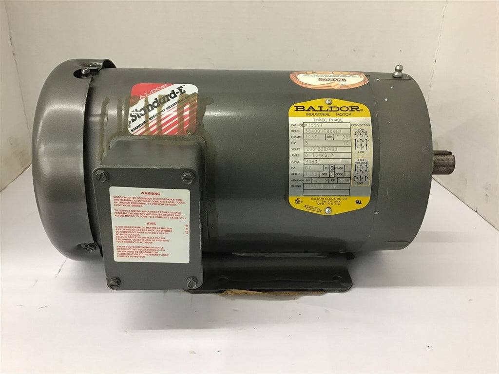 Baldor CM3559T 3 HP AC Motor 208-230/460 Volts 3600 Rpm 2P