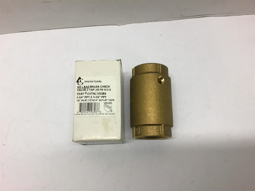 American Granby CVTNL1253BS No Lead Brass Check Valve 3 Tap 1 1/4"